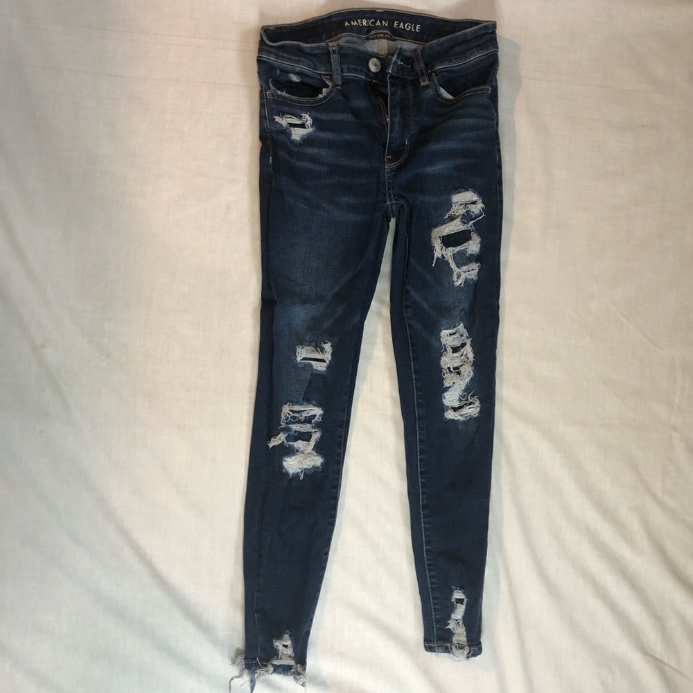 American Eagle Distressed Jeans next level stretch hi-rise jegging crop size 2 - Picture 3 of 12